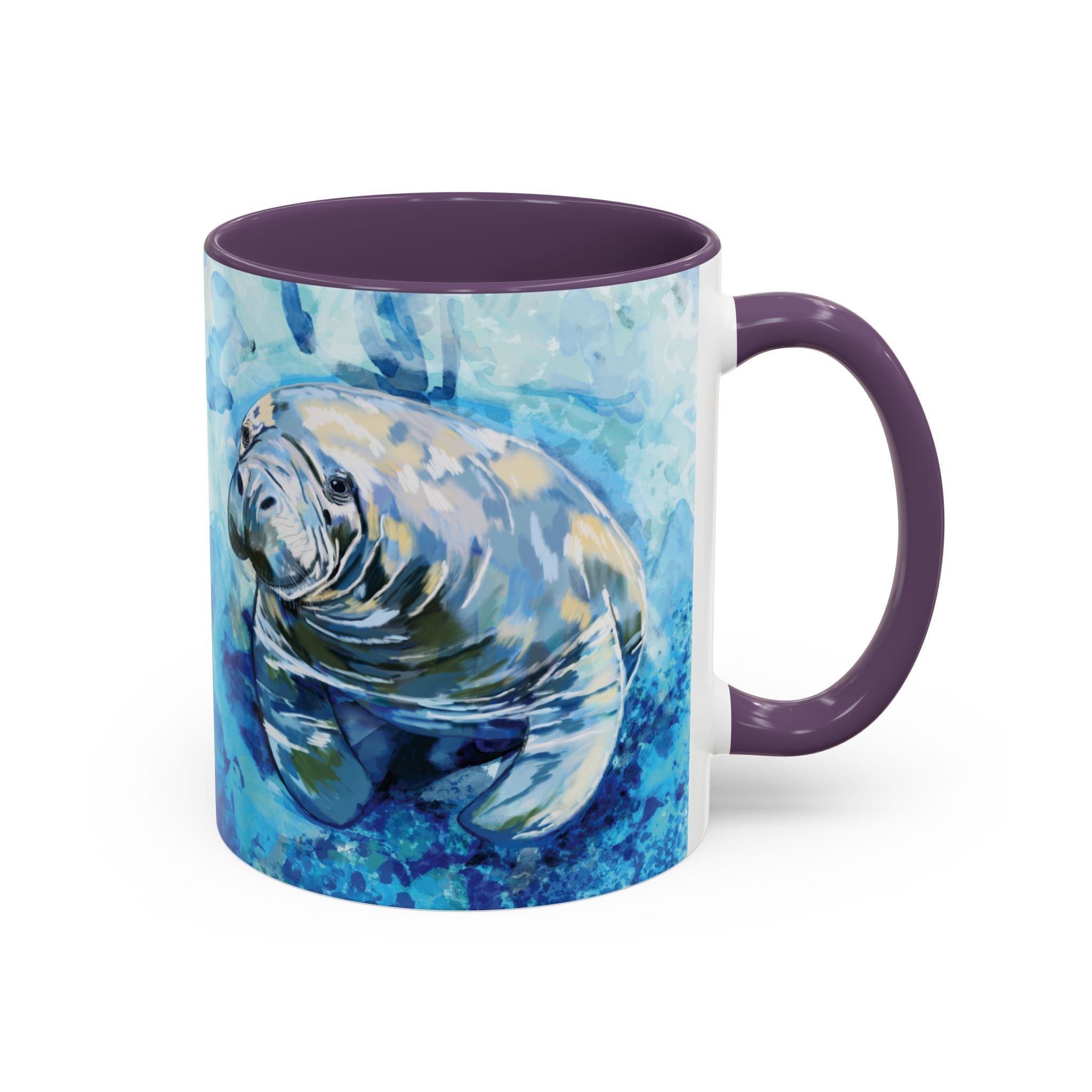 Whimsical Manatee Two Tone Ceramic Coffee Mugs - Blue Cava