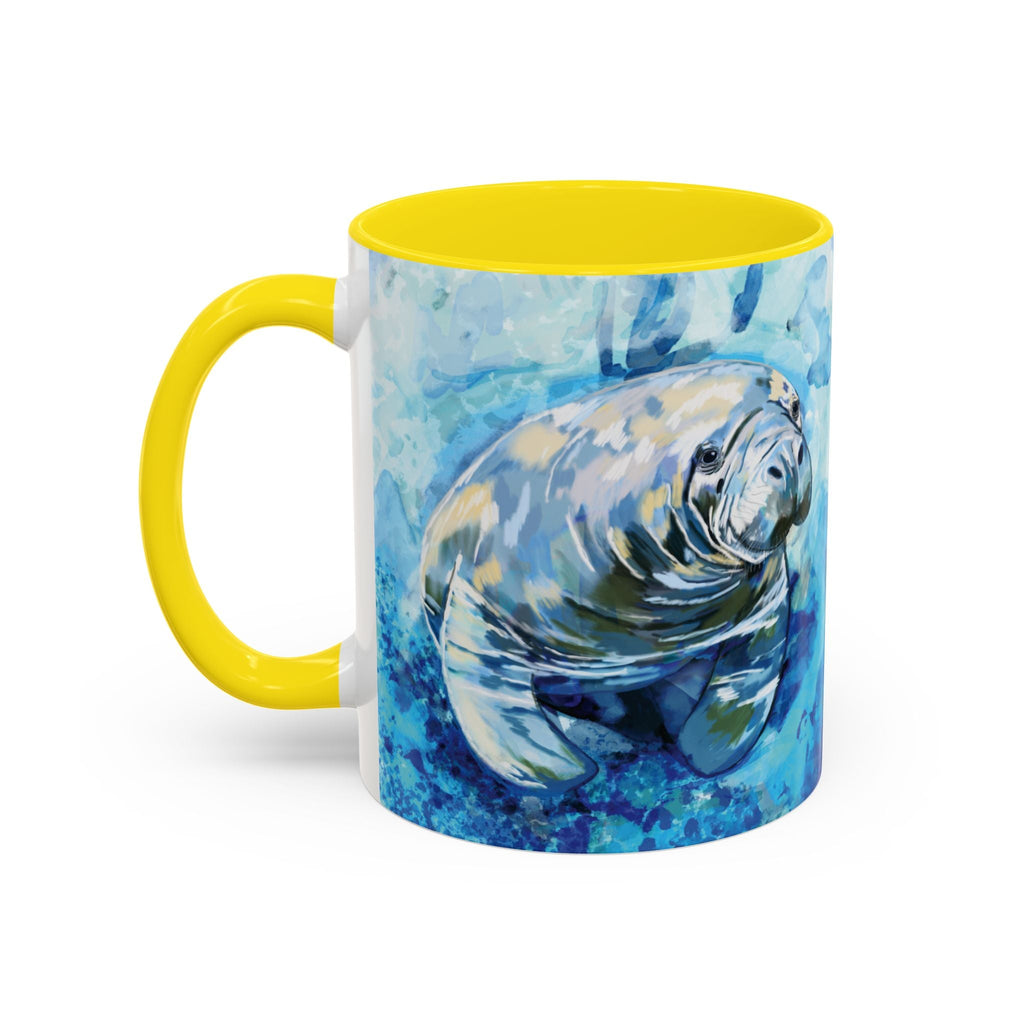 Whimsical Manatee Two Tone Ceramic Coffee Mugs - Blue Cava