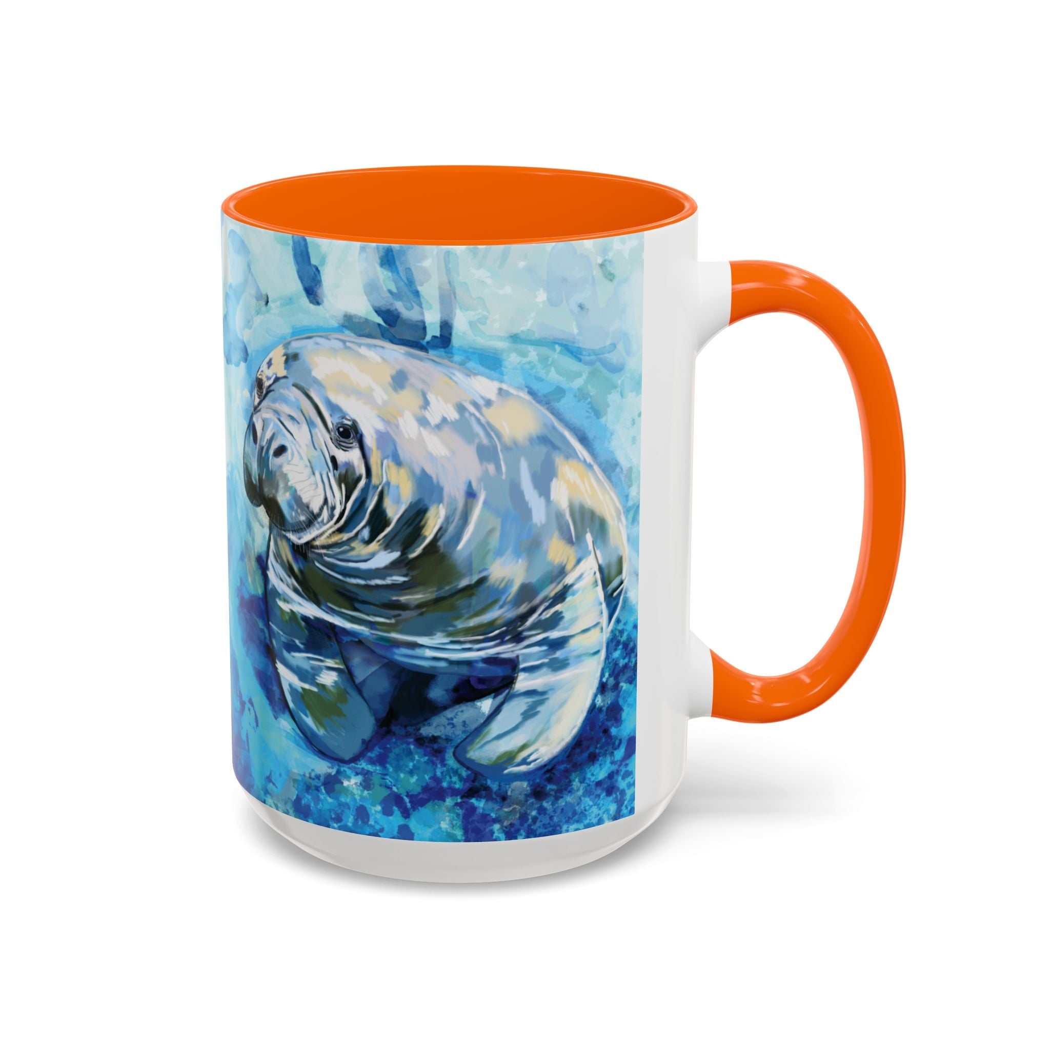 Whimsical Manatee Two Tone Ceramic Coffee Mugs - Blue Cava