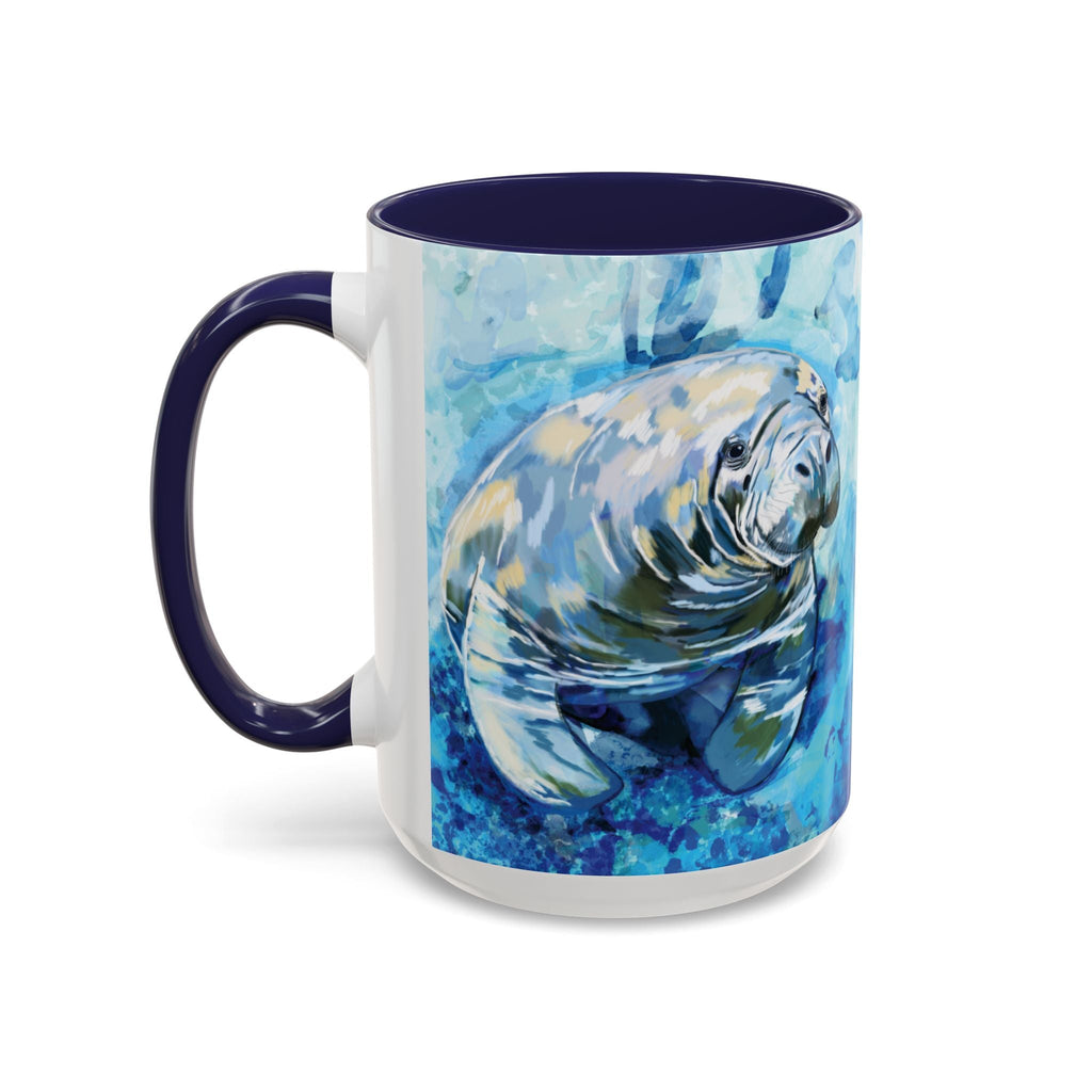 Whimsical Manatee Two Tone Ceramic Coffee Mugs - Blue Cava
