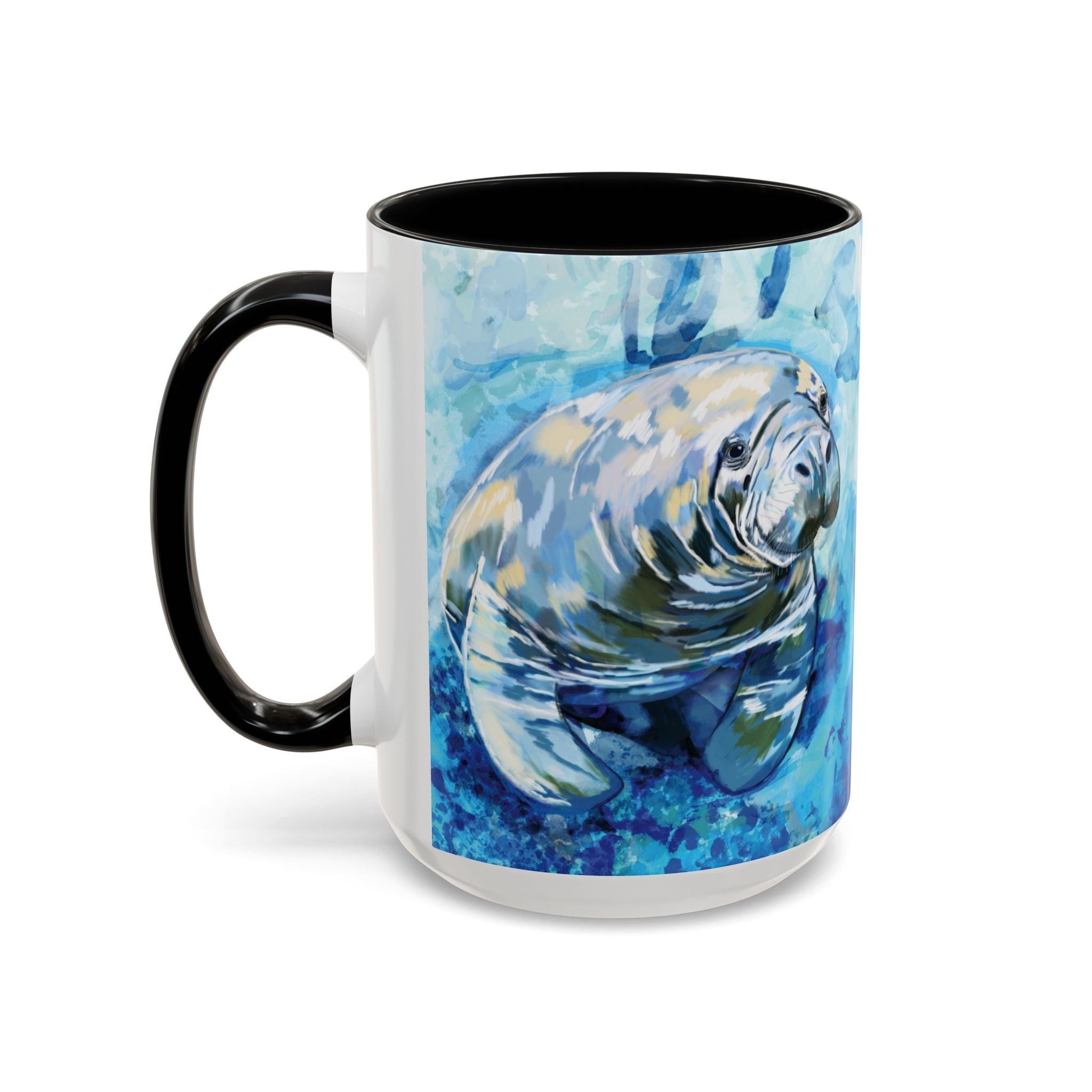 Whimsical Manatee Two Tone Ceramic Coffee Mugs - Blue Cava