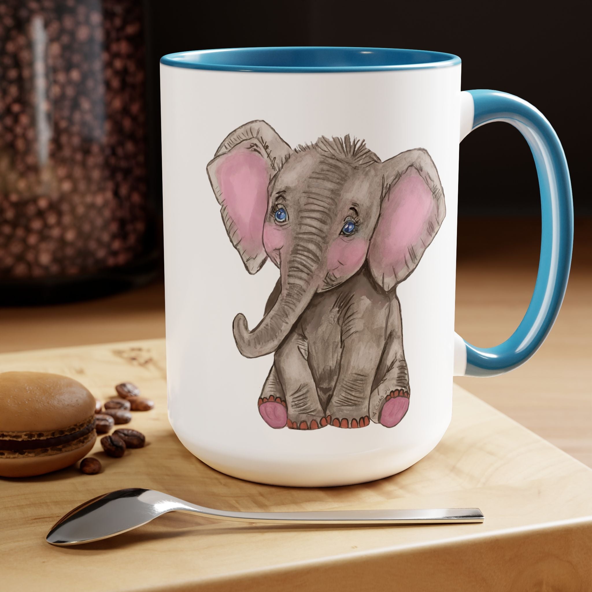 Wildlife Elephant Two - Tone Ceramic Coffee Mugs - Blue Cava