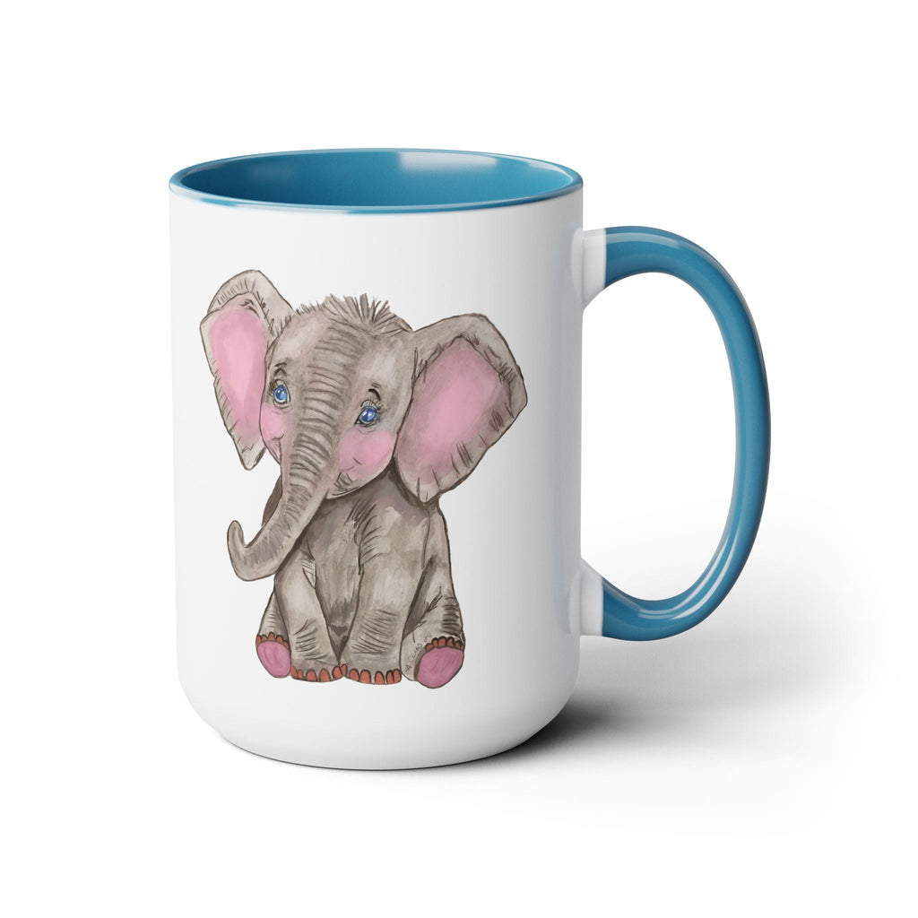 Wildlife Elephant Two - Tone Ceramic Coffee Mugs - Blue Cava