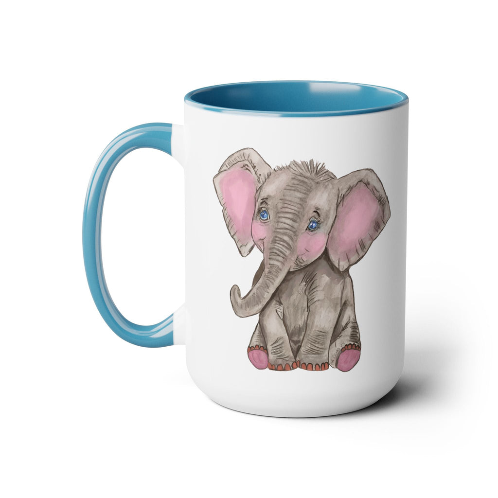 Wildlife Elephant Two - Tone Ceramic Coffee Mugs - Blue Cava