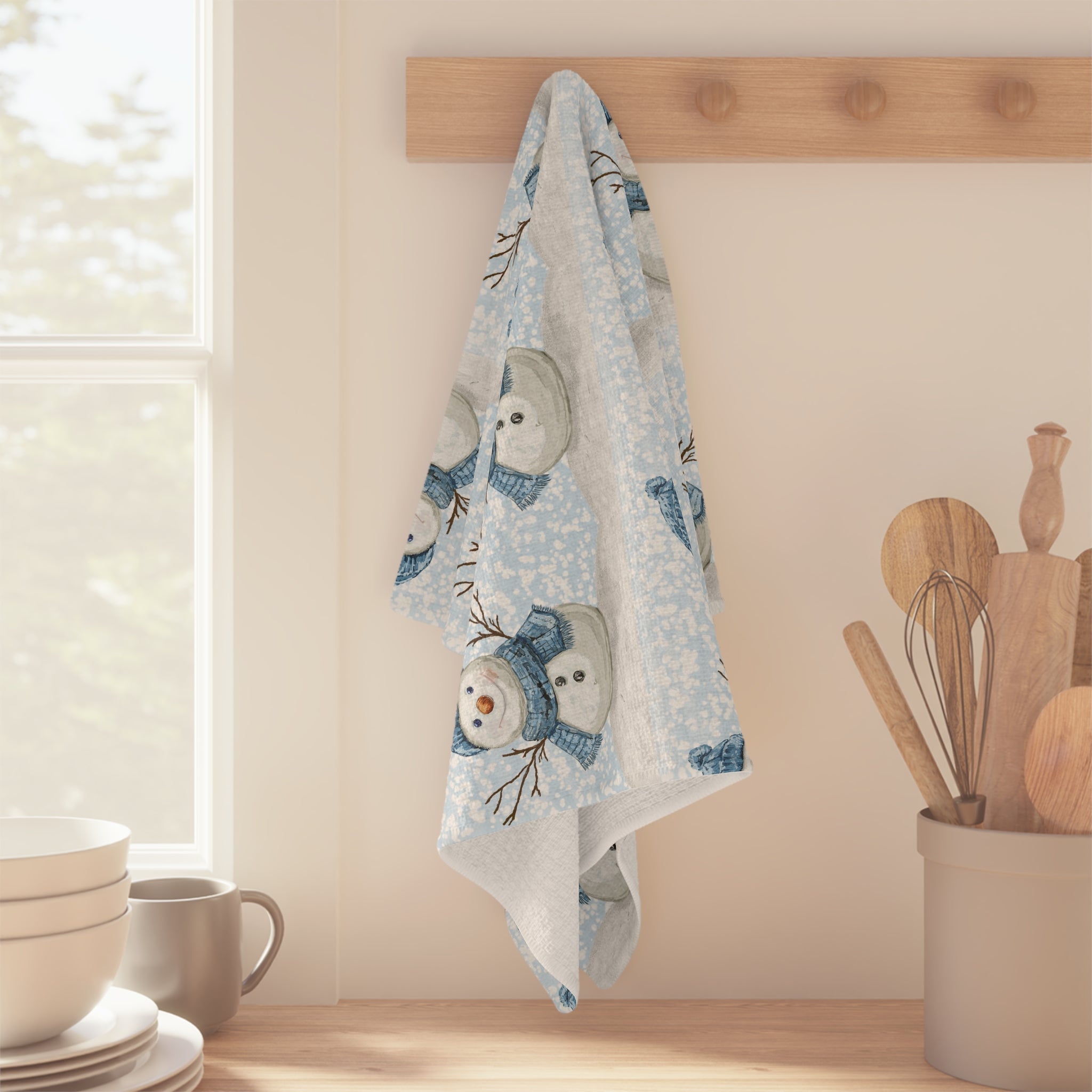 Winter Snowman Microfiber Waffle Kitchen Towel - Blue Cava