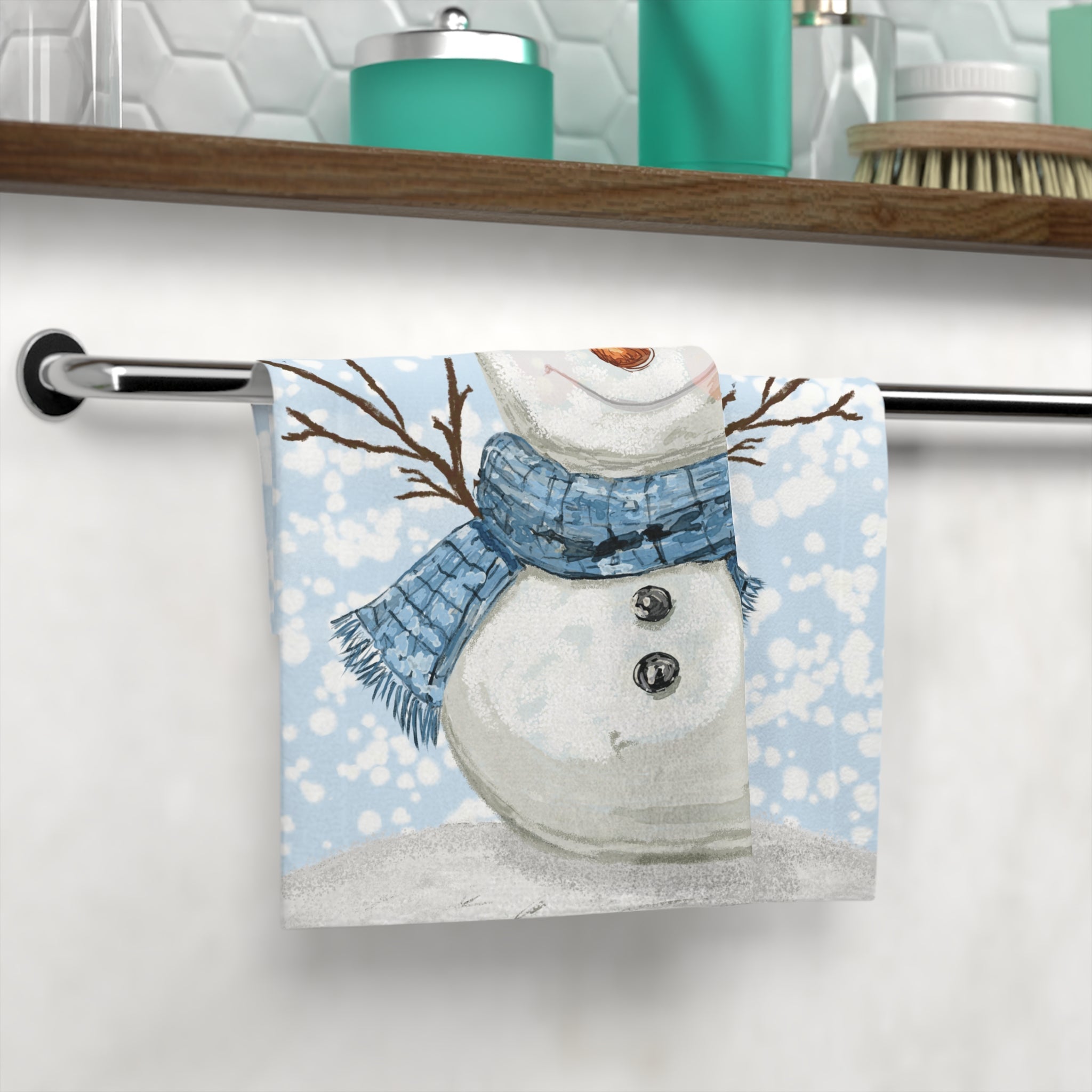Winter Snowman Washcloth Towel — Bathroom Acessories - Blue Cava
