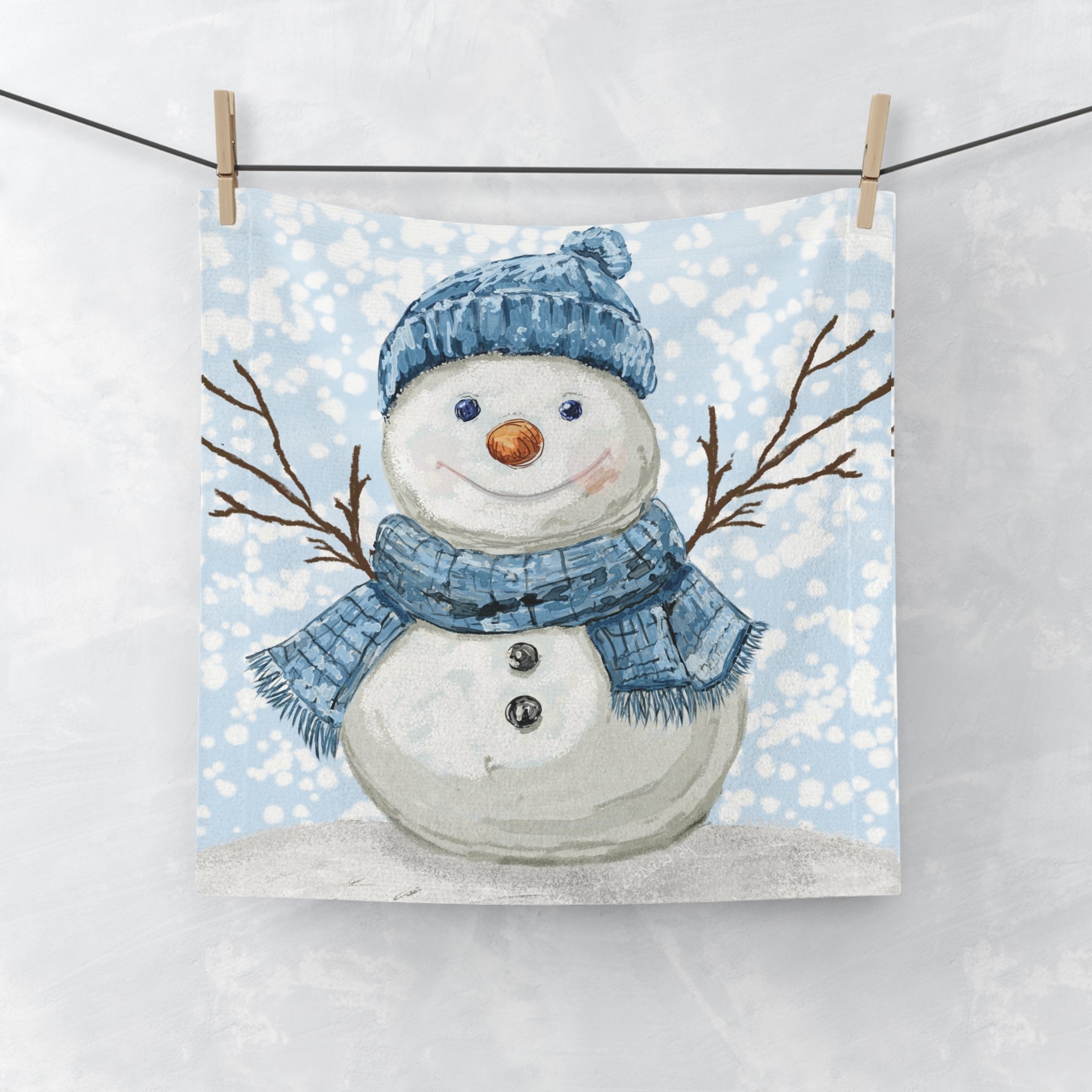 Winter Snowman Washcloth Towel — Bathroom Acessories - Blue Cava