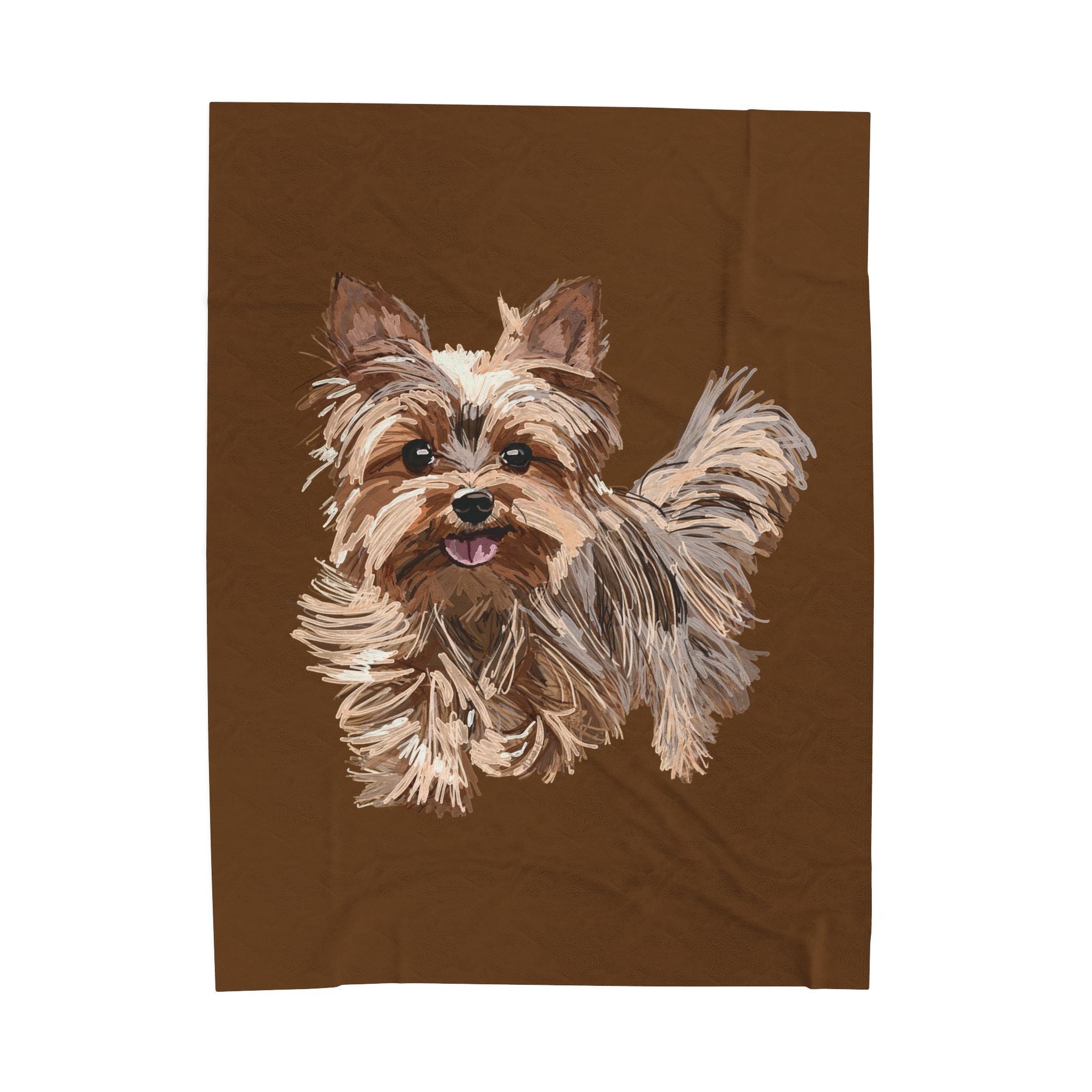 Yorkshire Terrier Velveteen Plush Blanket — Cozy Brown Puppy Throw for Dog Lovers, Soft Pet Portrait Fleece - Blue Cava