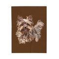 Yorkshire Terrier Velveteen Plush Blanket — Cozy Brown Puppy Throw for Dog Lovers, Soft Pet Portrait Fleece - Blue Cava
