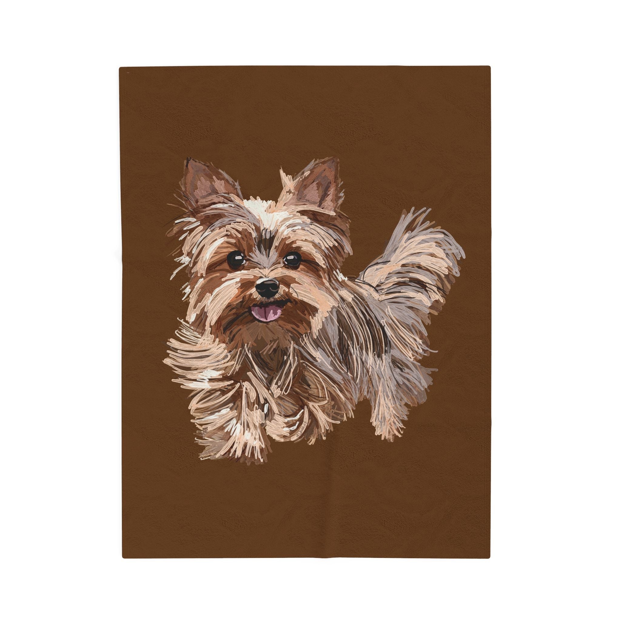 Yorkshire Terrier Velveteen Plush Blanket — Cozy Brown Puppy Throw for Dog Lovers, Soft Pet Portrait Fleece - Blue Cava