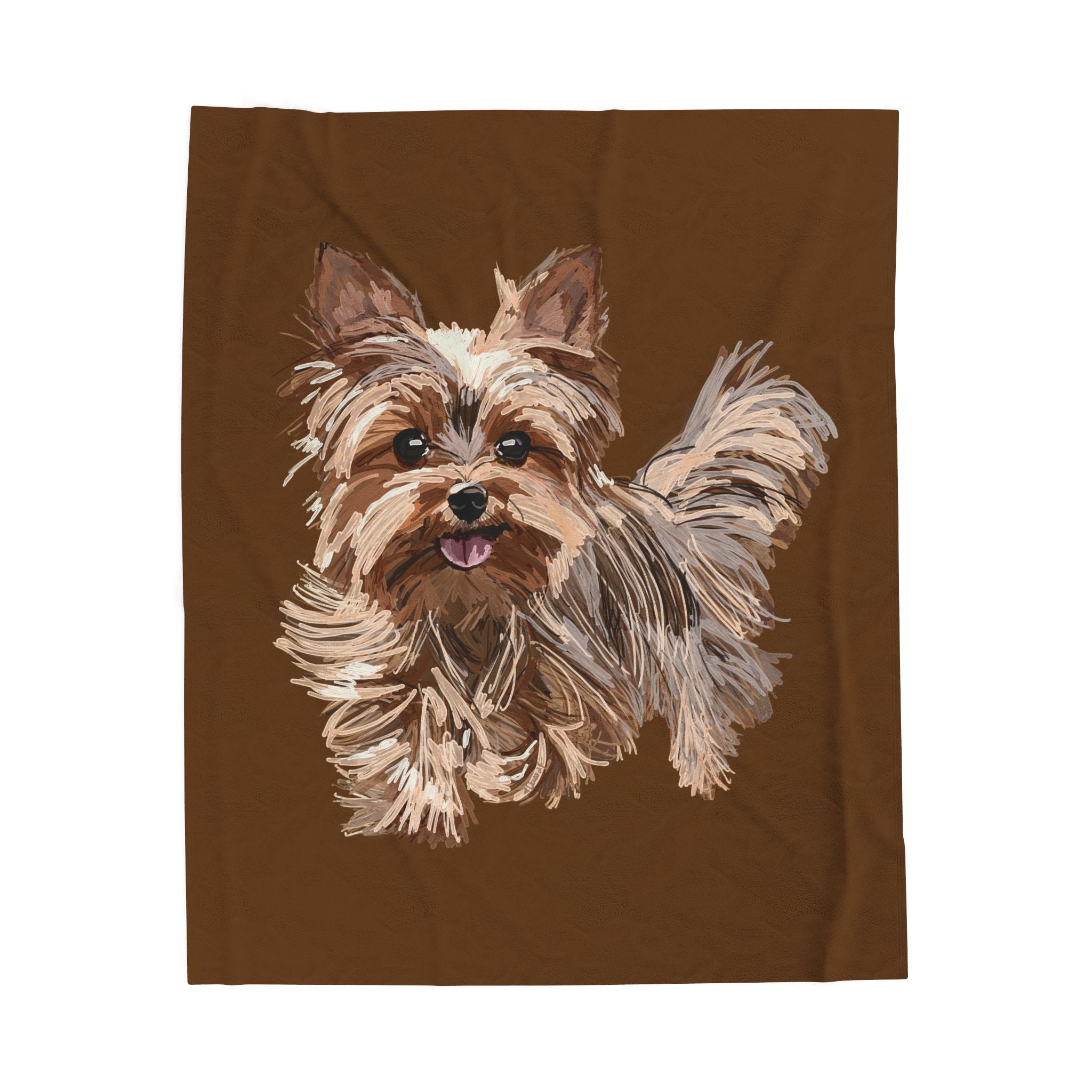 Yorkshire Terrier Velveteen Plush Blanket — Cozy Brown Puppy Throw for Dog Lovers, Soft Pet Portrait Fleece - Blue Cava