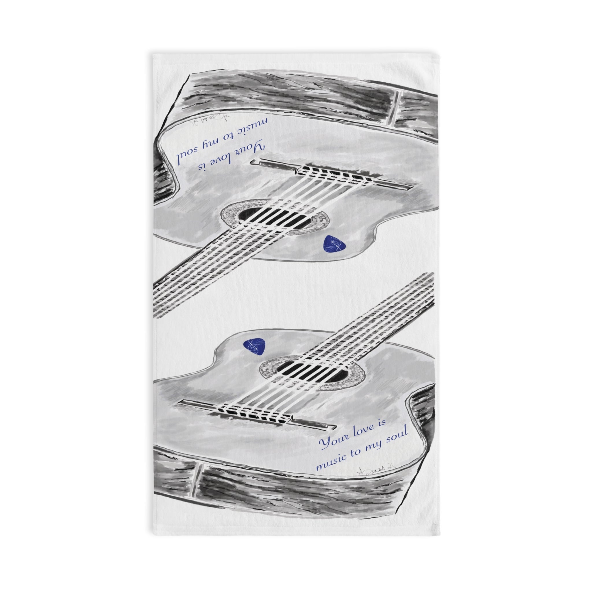 Your Love Guitar Cotton Hand Towel - Blue Cava