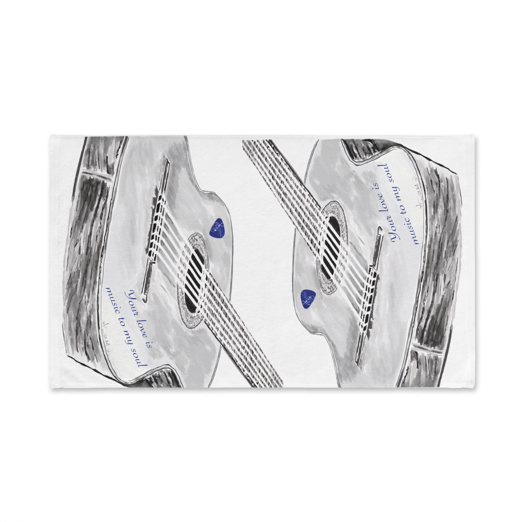Your Love Guitar Cotton Hand Towel - Blue Cava