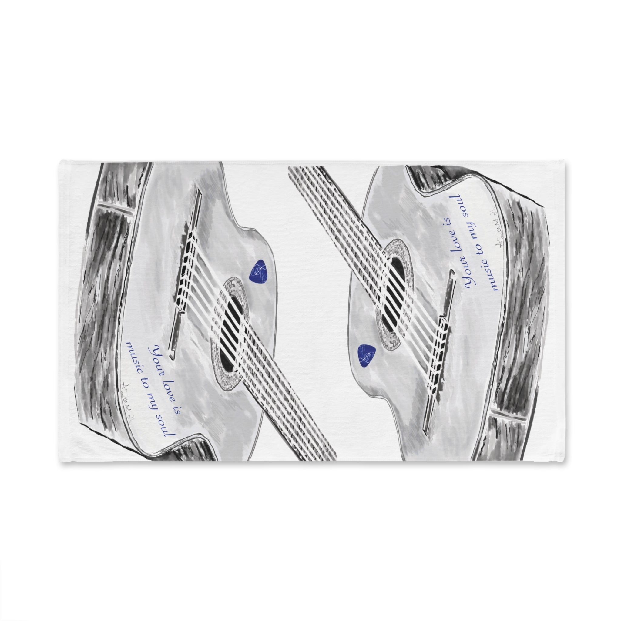 Your Love Guitar Cotton Hand Towel - Blue Cava